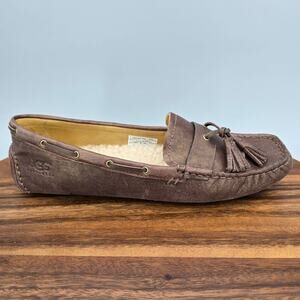 Ugg Voyageur Slippers Womens 7 Metallic Brown Leather Shearling Tassel Moc Shoes